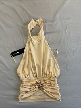 Fashion Nova Cream One-Shoulder Ruched Waist Dress